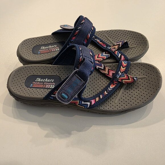 Skechers Outdoor Lifestyle Reggae Zig Swag Flip-Flop Sandals Navy Multicolor 8.5 - Picture 2 of 9